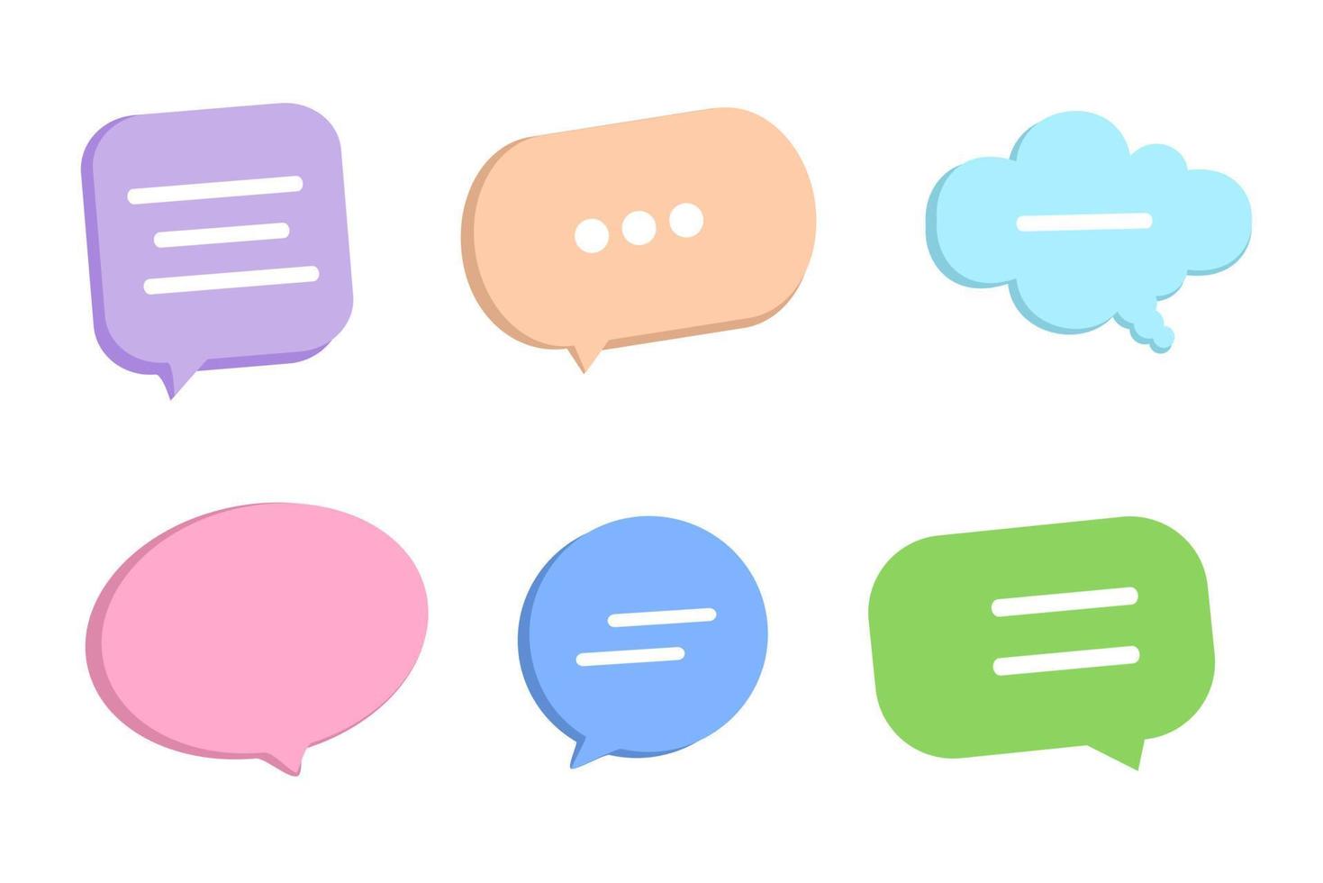 set van 3D-toespraak bubble iconen. realistische 3d chat, talk, messenger, communicatie, dialoog bubbels icon set. vector cloud, vierkant, cirkel en rechthoek chatbox. banner, sticker, tag, badgesjabloon.
