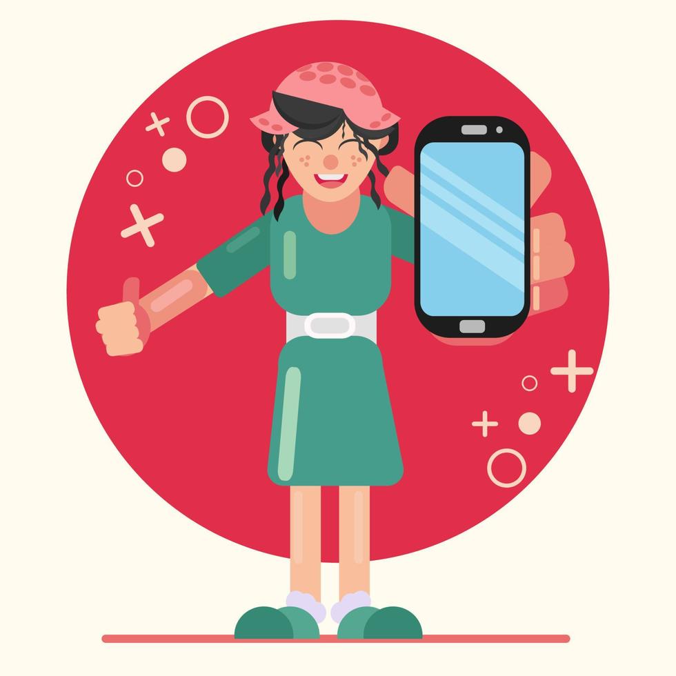 vrouw die smartphone toont vector