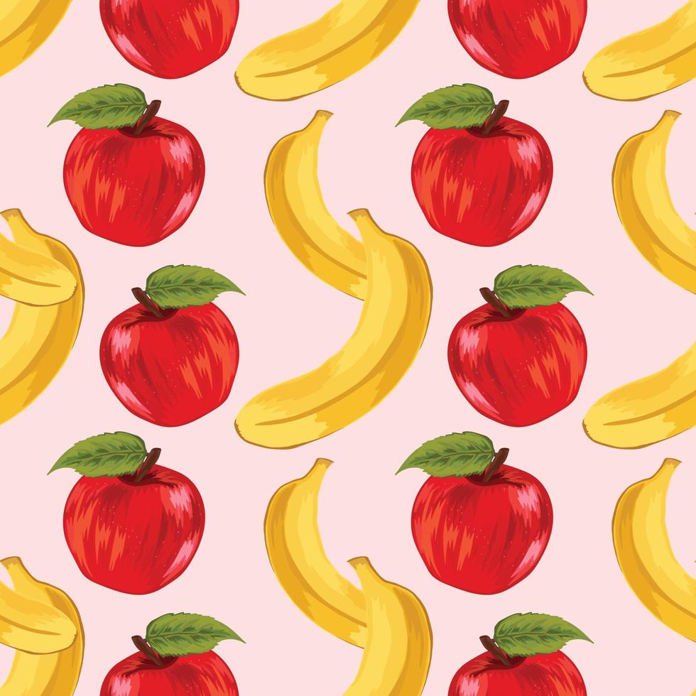 appel en banaan hand tekenen fruit naadloos patroon vector