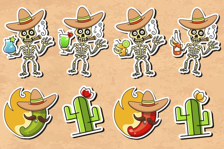 Mexicaanse cultuur Sticker Vector op Vintage achtergrond