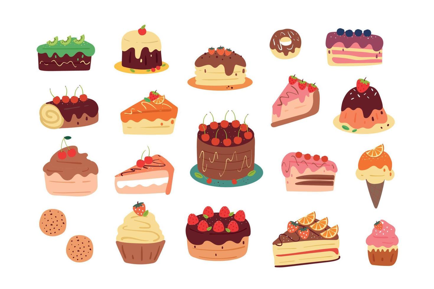 hand tekenen cartoon dessert sticker set vector