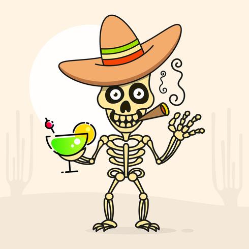 Schedel in de Mexicaanse Sombrero-hoed. Vector