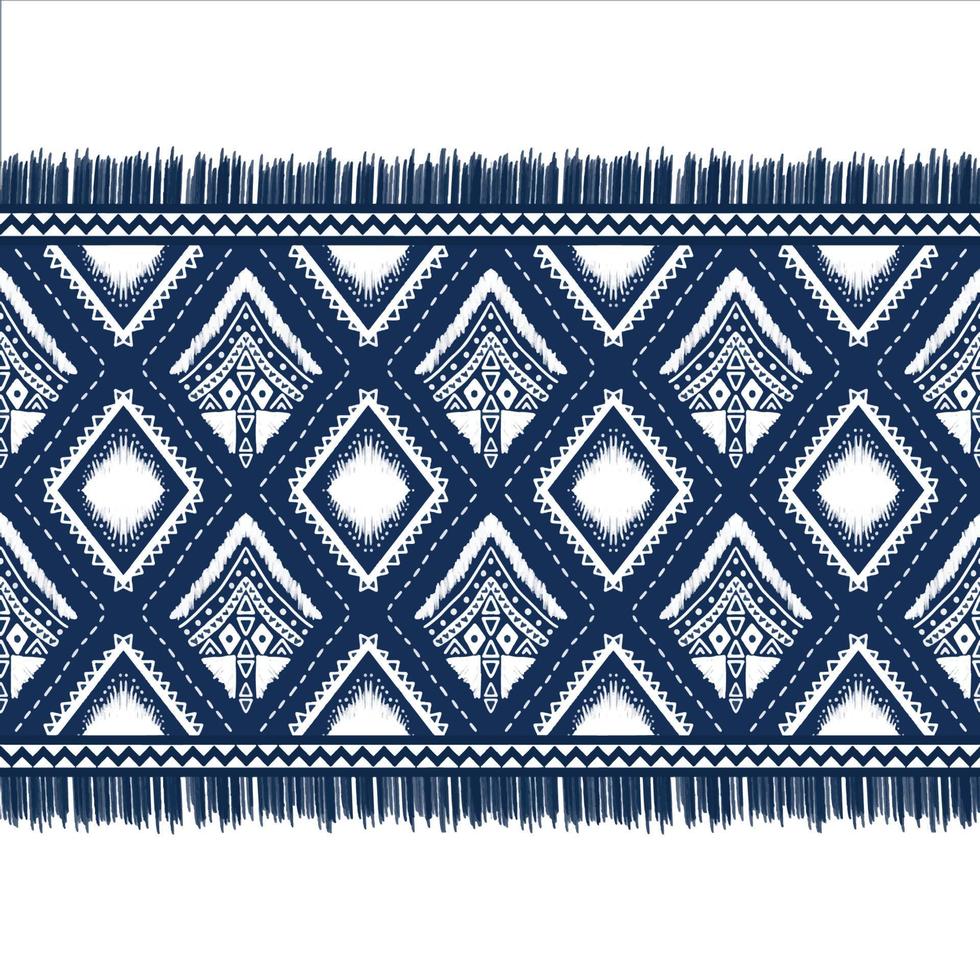 witte diamant op indigoblauw. geometrische etnische oosterse patroon traditioneel ontwerp voor achtergrond, tapijt, behang, kleding, verpakking, batik, stof, vector illustratie borduurstijl