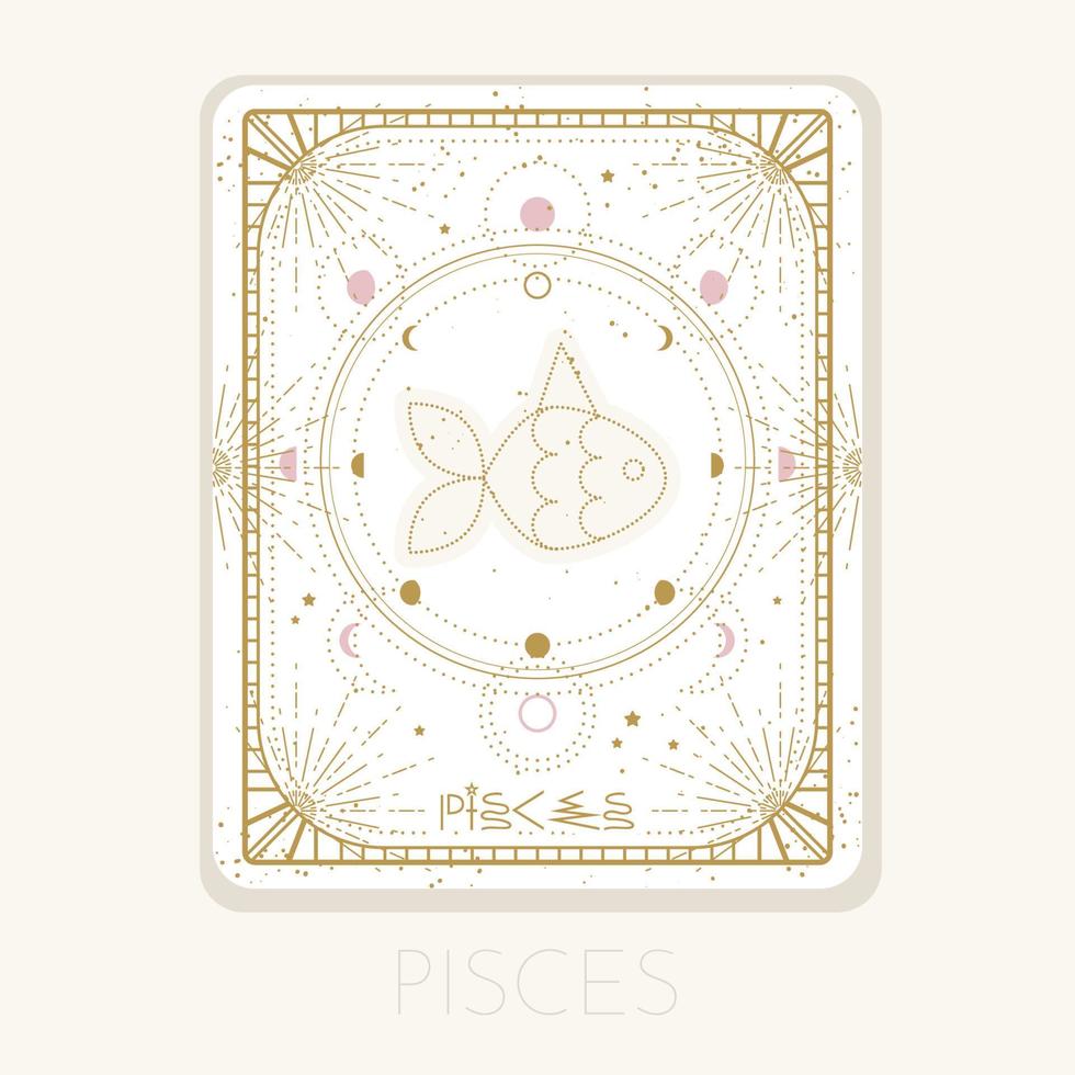 sterrenbeeld vissen kaart. astrologisch horoscoopsymbool met maanstanden. grafische gouden pictogram op een witte achtergrond. vector lijn kunst illustratie