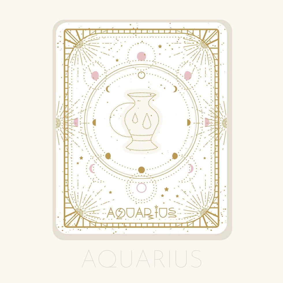 sterrenbeeld Waterman kaart. astrologisch horoscoopsymbool met maanstanden. grafische gouden pictogram op een witte achtergrond. vector lijn kunst illustratie