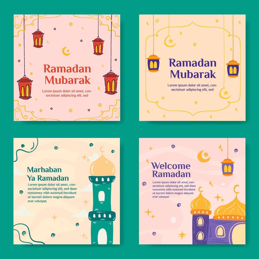 ramadan mubarak social media bannersjabloon instellen. vlakke afbeelding vectorafbeelding. vector