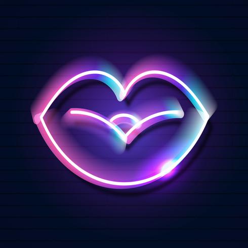 Retro neon lippen ondertekenen. Ontwerpelement voor Happy Valentine&#39;s Day. Klaar voor uw ontwerp, wenskaart, banner. Vector