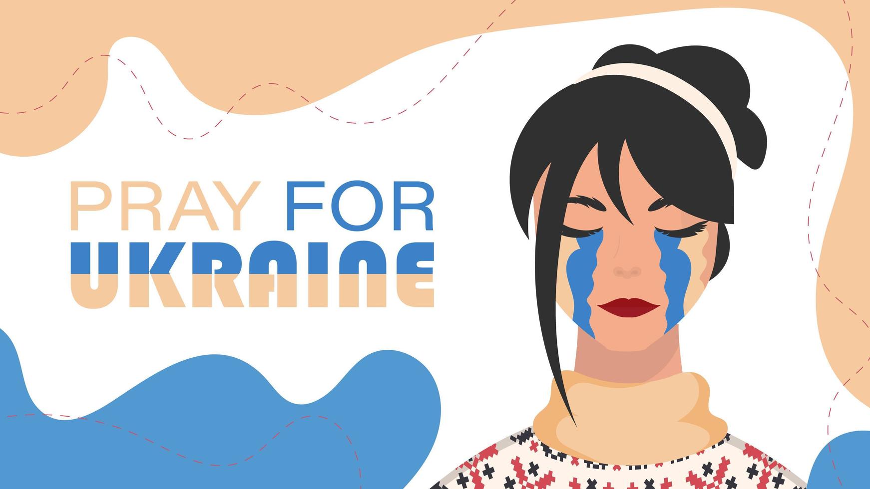 bid voor Oekraïne. een vrouw huilt met de kleur van de Oekraïense vlag. vector. vector