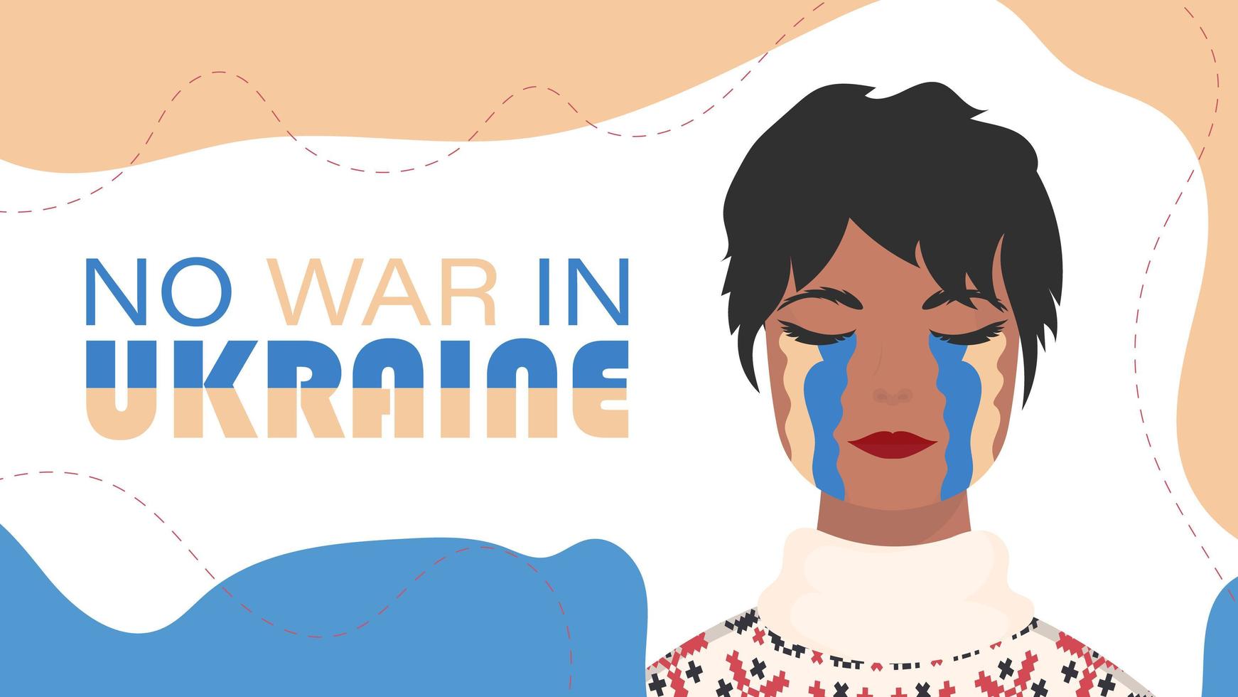 geen oorlog in Oekraïne. het meisje huilt in de kleur van de vlag van oekraïne. vector. vector