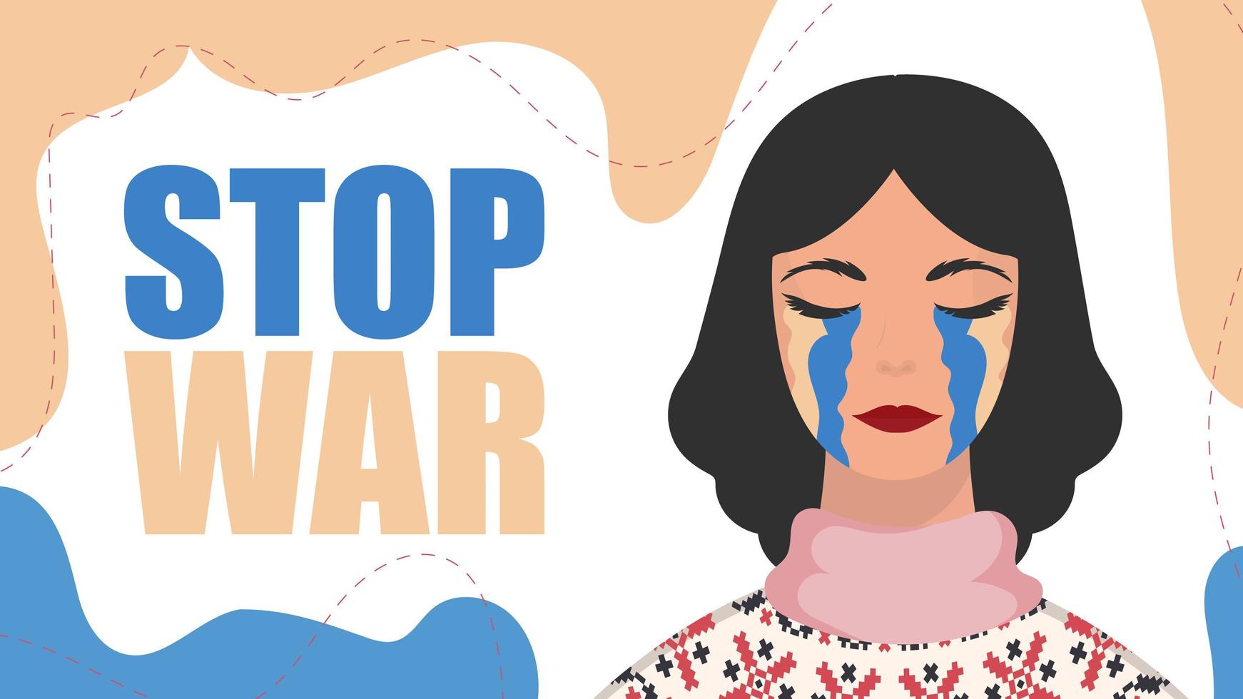 stop de Oorlog. een vrouw huilt in de kleuren van de Oekraïense vlag. vector. vector