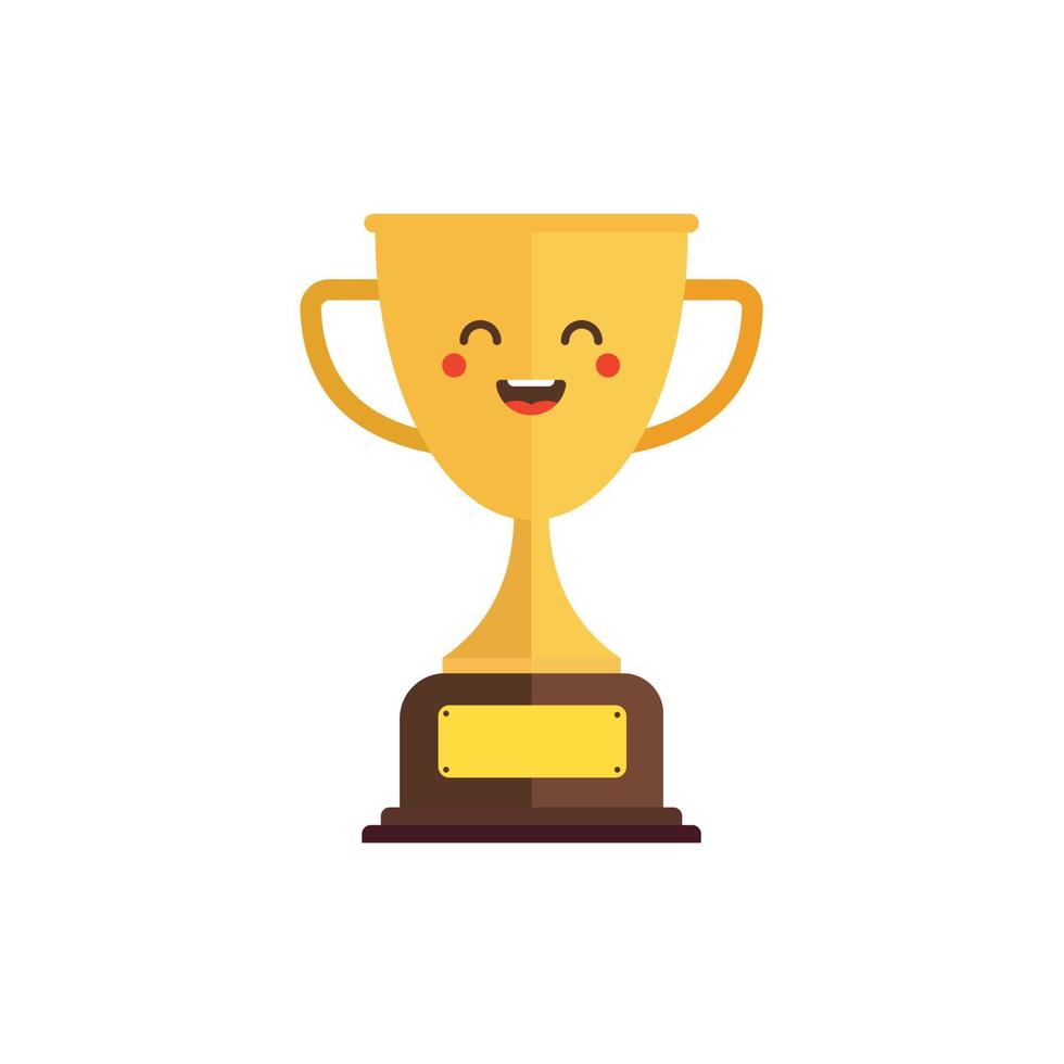 kawaii en schattige gouden trofee vector pictogram illustratie. gouden beker met kawaii gezicht sport pictogram concept wit geïsoleerd. platte cartoonstijl geschikt voor webbestemmingspagina, banner, sticker, achtergrond