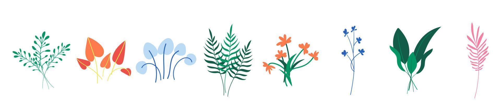 verzameling vectorkleuren om een individueel ontwerp te maken. twijgen, bloem, bloeiende bomen, bladeren. botanische set voor het maken van sjablonen, ansichtkaarten, posters, visitekaartjes. delicate lentetinten. vector