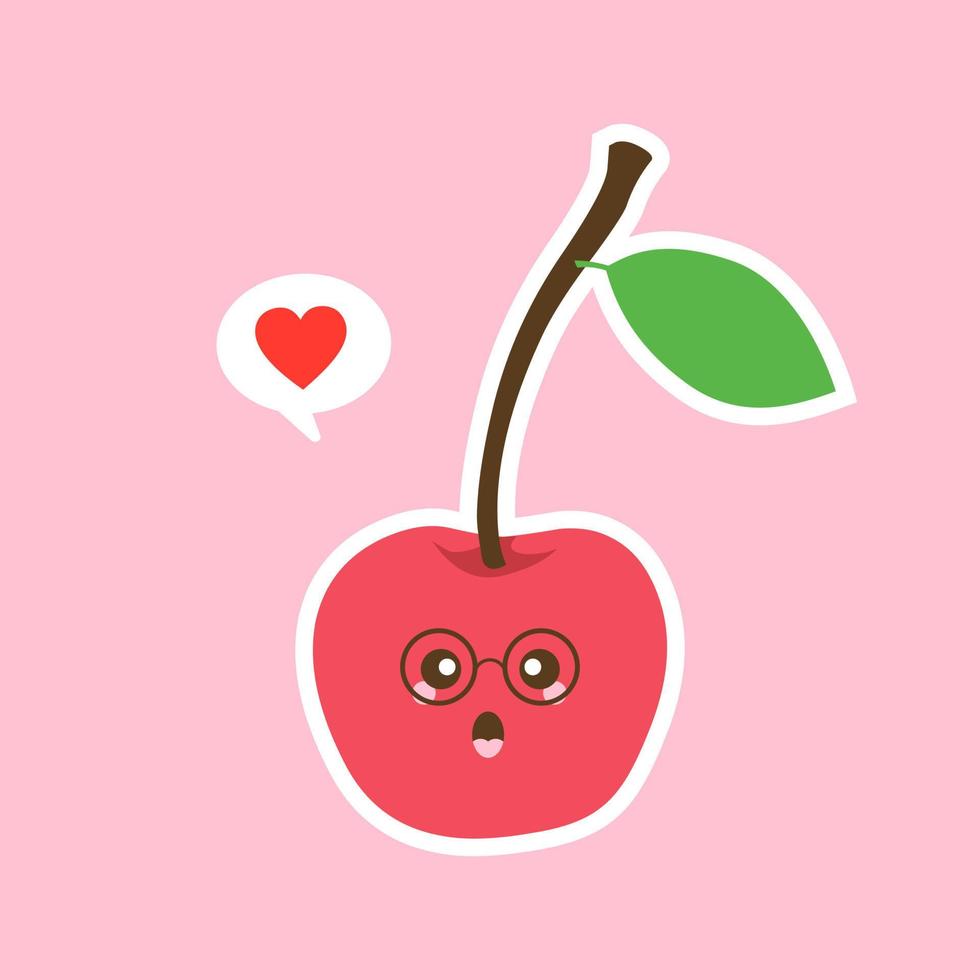 kawaii kersen vector pictogram. sappige bes illustratie geïsoleerd op een achtergrond in kleur. kersen fruit gestileerd modern trendy plat ontwerp, eenvoudig teken, logo. lawaai textuur schaduw. vegetarisch biologisch voedsel