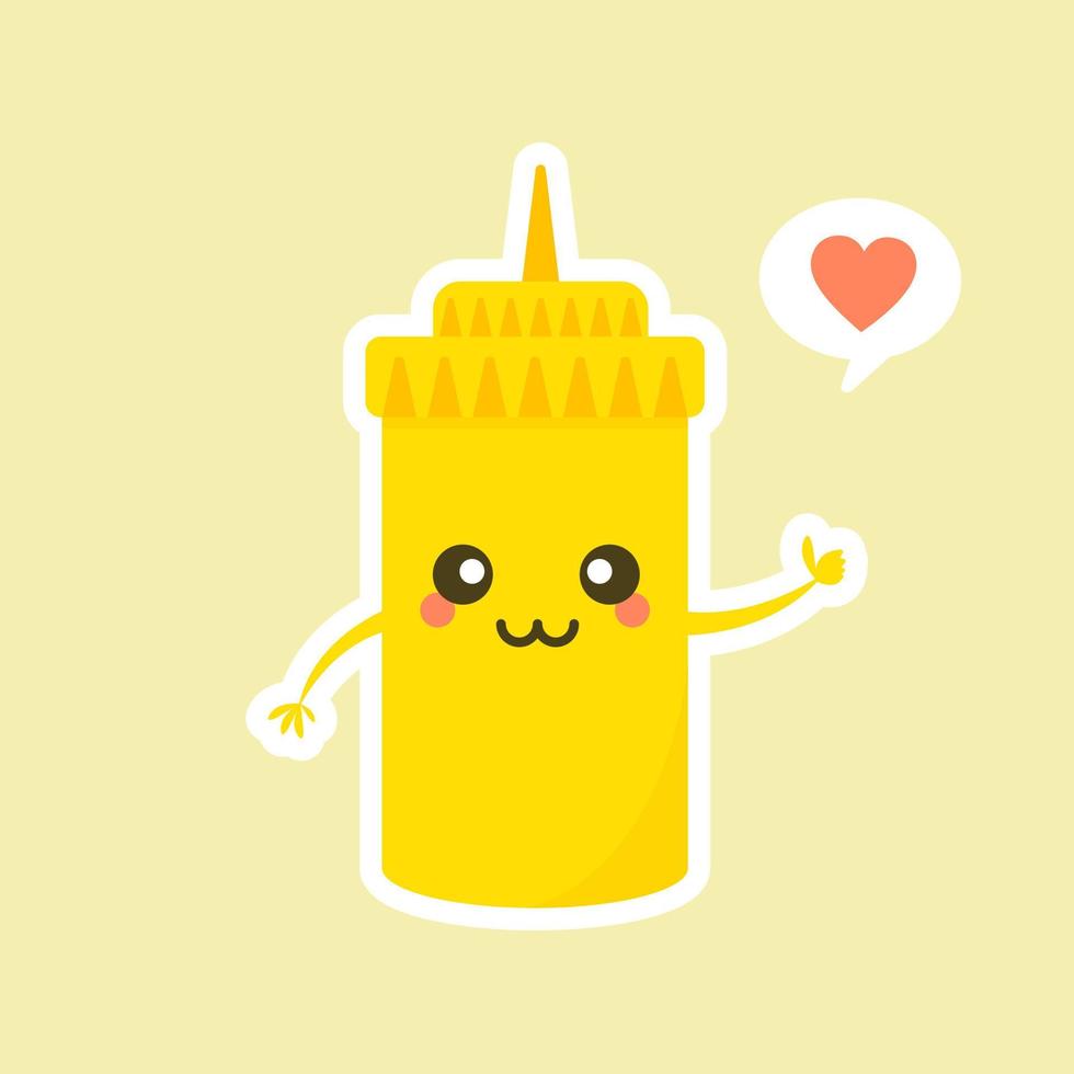 schattige mosterd gele saus fles vector illustratie cartoon smile