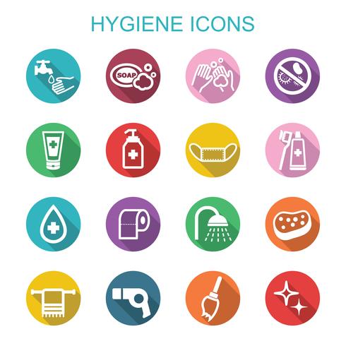 hygiëne lange schaduw pictogrammen vector