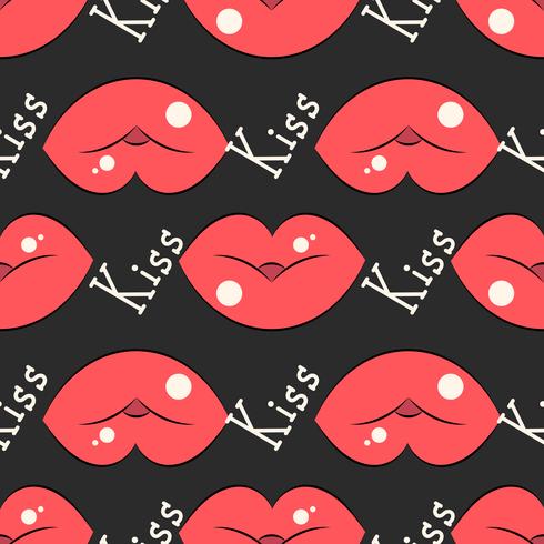 Lippen patroon. Vector naadloos patroon met de rode en roze kussende vlakke lippen van de vrouw.