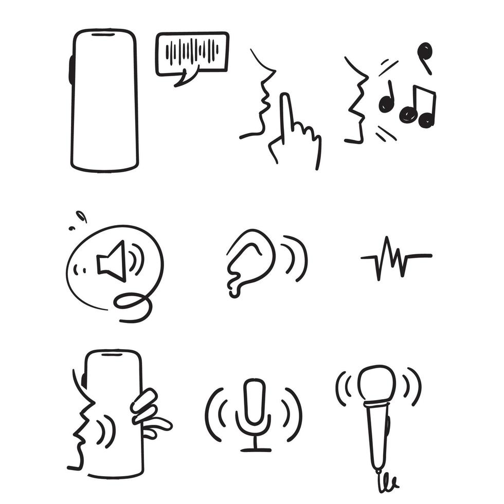 hand getrokken doodle eenvoudige set van stem gerelateerde illustratie collectie icon vector