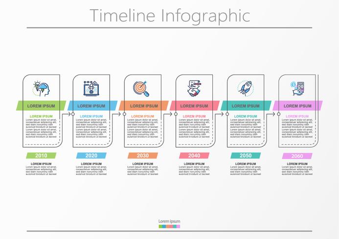 Visualisatie van bedrijfsgegevens. tijdlijn infographic pictogrammen ontworpen voor abstracte achtergrond sjabloon. vector