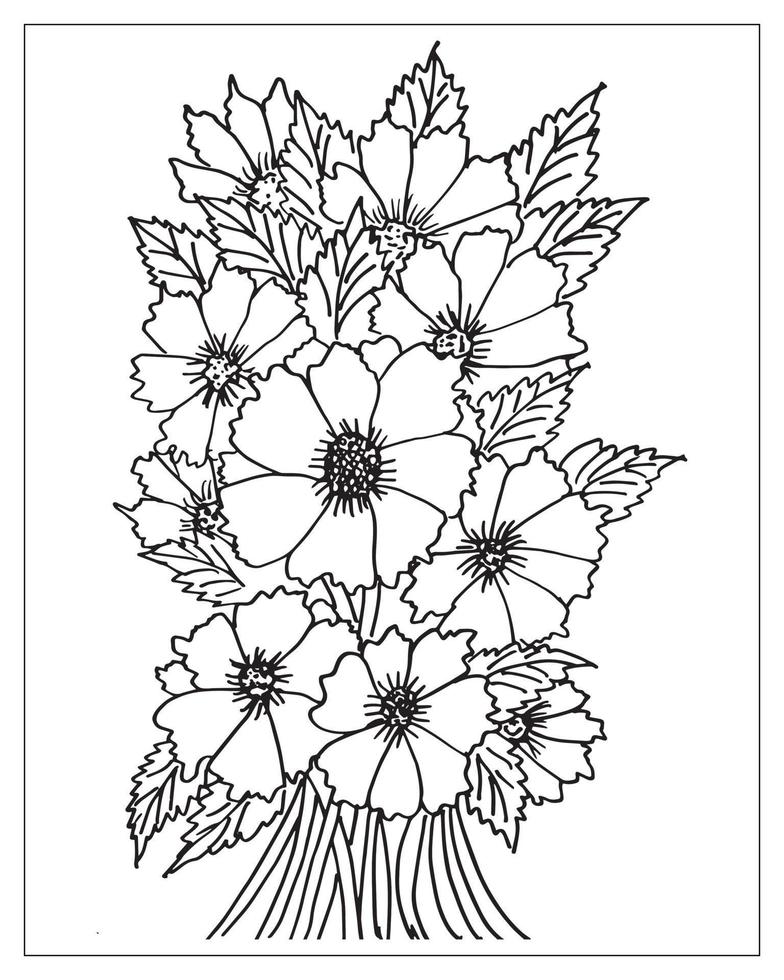 bloem kleurplaat. bloem overzicht ontwerp. lijntekeningen tekenen. vector