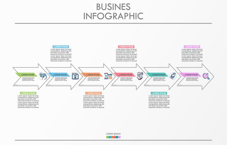 Visualisatie van bedrijfsgegevens. tijdlijn infographic pictogrammen ontworpen voor abstracte achtergrond sjabloon. vector