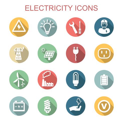 elektriciteit lange schaduw pictogrammen vector