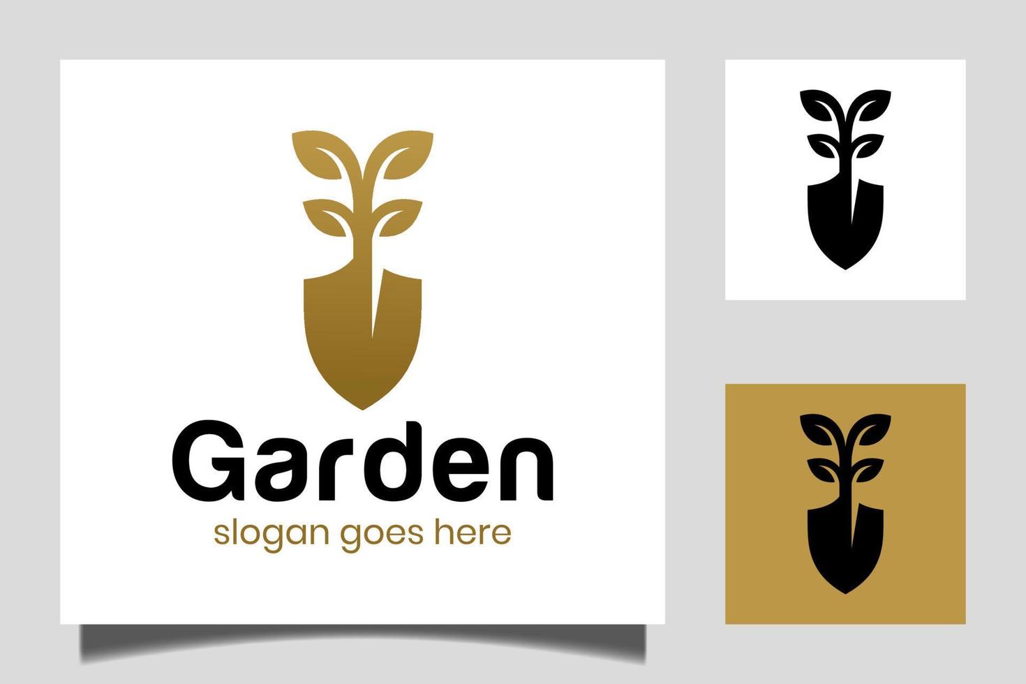 tuinman logo ontwerp inspiratie vector sjabloon, gazon zorg, boer, eco gazon service met schop pictogram vector