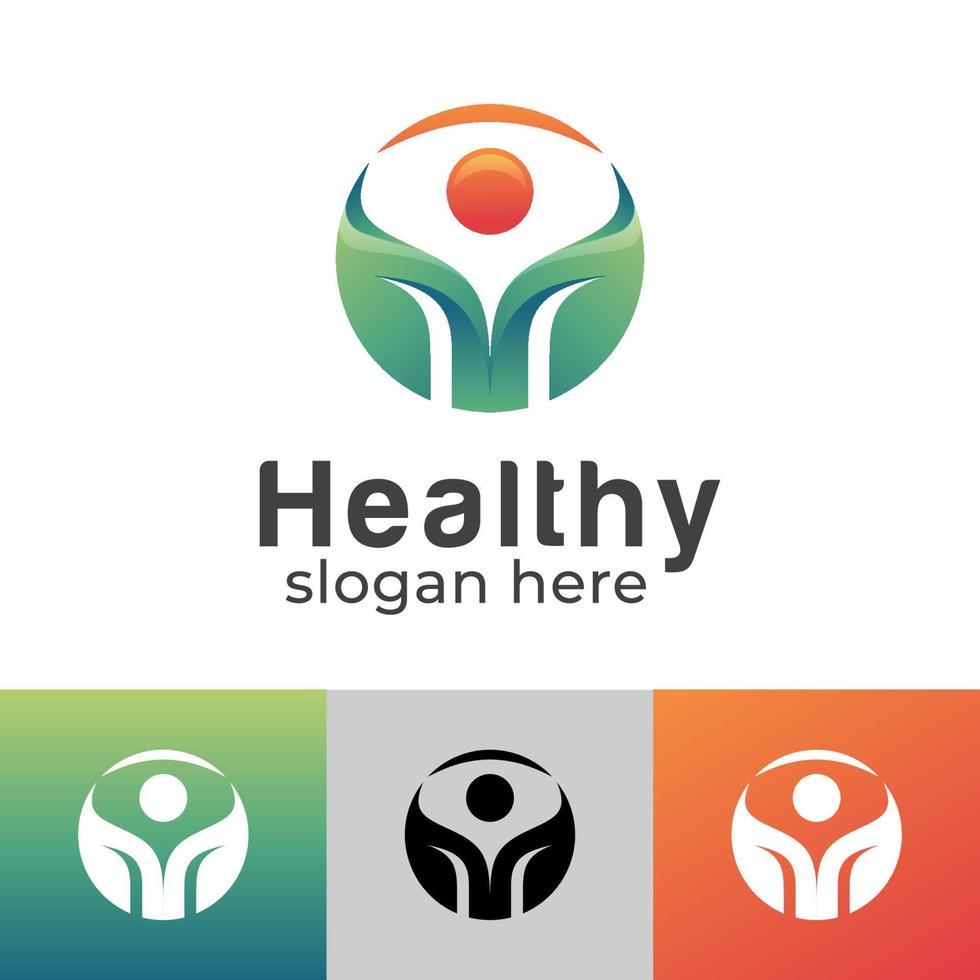 abstracte mensen blad met zon voor natuur gezond leven, plant farm, gezondheidszorg logo ontwerp vector