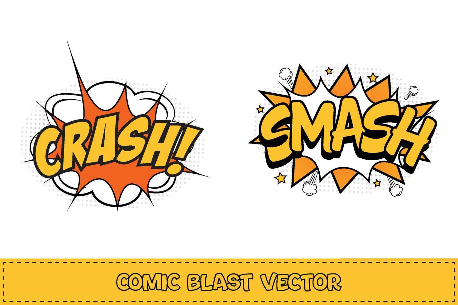 crash komische burst met witte, gele en oranje kleuren. smash komische explosie met gele en witte kleur. komische burst-explosie. crash-explosiebel voor cartoontoespraken. komische explosie vector. vector