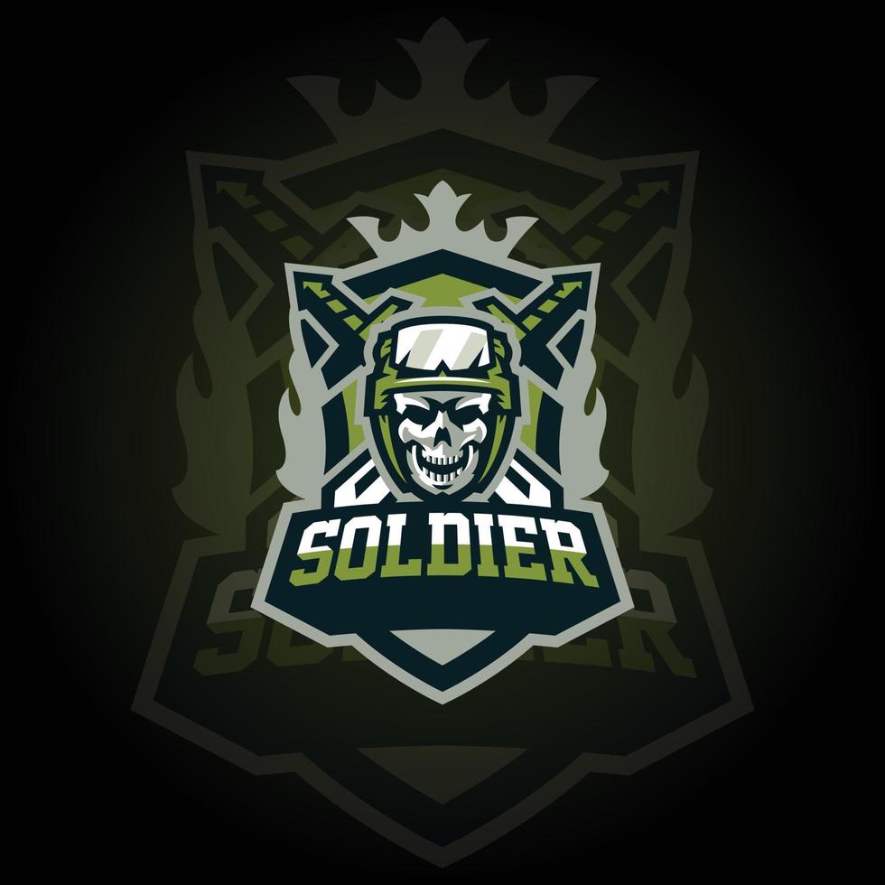militaire soldaat e-sports gaming logo vector. gaming-logo. mascotte sport logo ontwerp. gaming dier mascotte vector illustratie logo. mascotte, embleemontwerp voor esports-team.