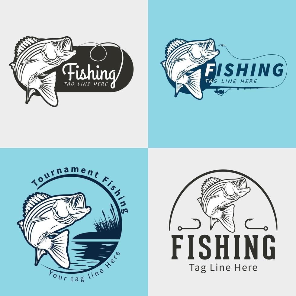 set vintage van visserij club emblemen, etiketten, insignes, logo's illustratie vector