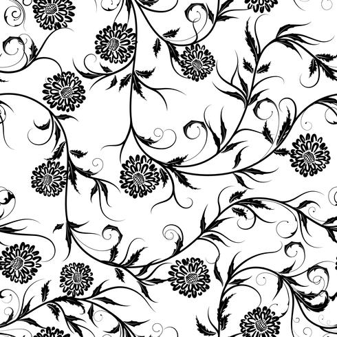 Naadloze zwart-wit bloemenachtergrond op vectorillustratie. vector