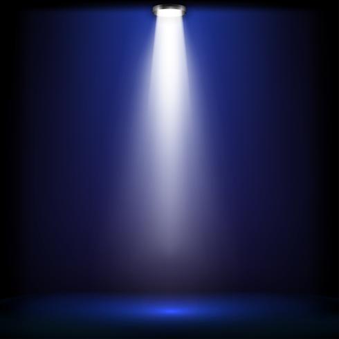 Studiolampen voor prijsuitreiking met blauw licht. schijnwerpers branden op het podium. Vector illustratie.