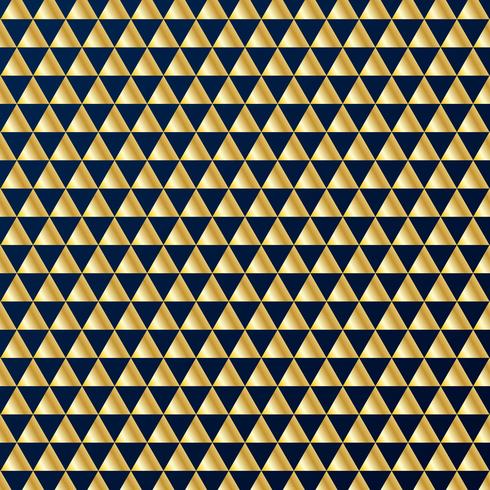 Geometrische gouden driehoeken luxe naadloze patroon op donkerblauwe achtergrond. Gouden en blauwe kleuren ontwerpelementen voor elegante feestelijke projecten en prijzen. vector