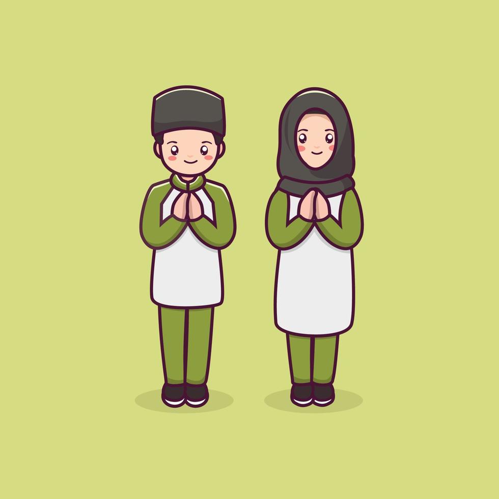 leuke man en vrouw moslim karakter paar islamitische karakter cartoon vector