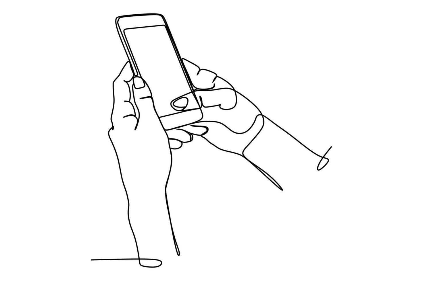 continue één lijntekening van iemands hand die het smartphonescherm aanraakt. handgetekende stijllijntekening voor technologie en bedrijfsmodel en concept. vector