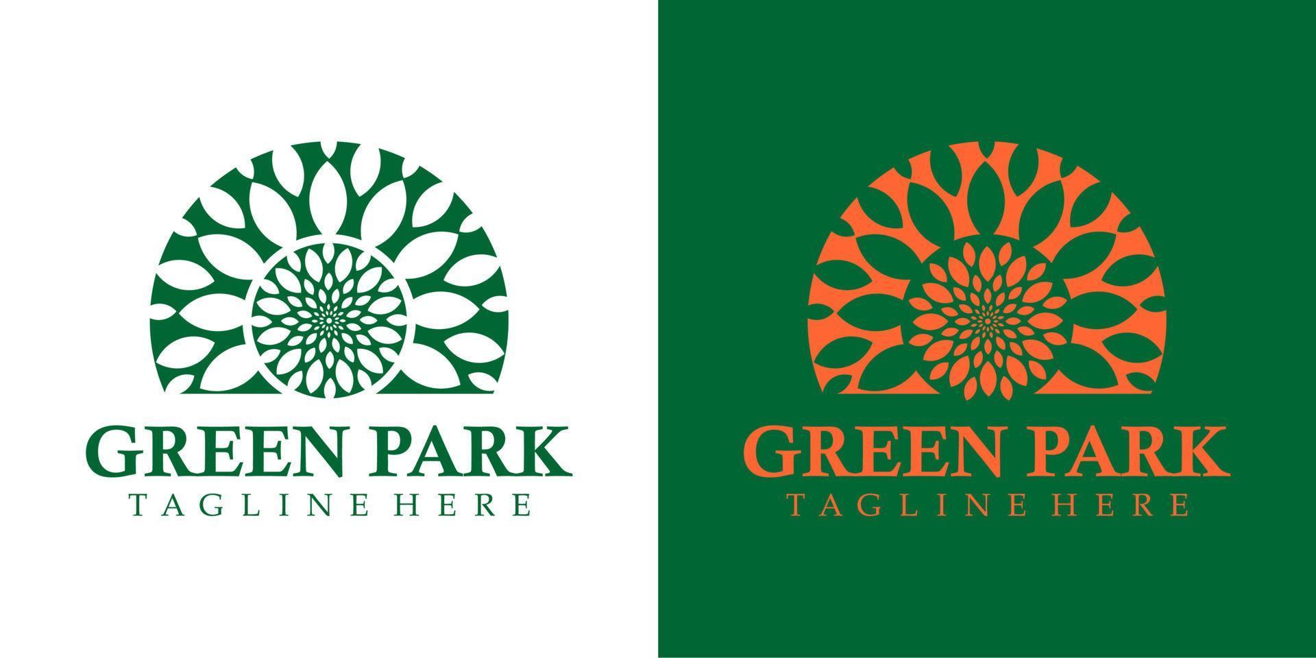 groen park logo ontwerp. boom, blad, wortel met negatieve ruimtestijl. geschikt voor stedelijk groen parklogo. vector