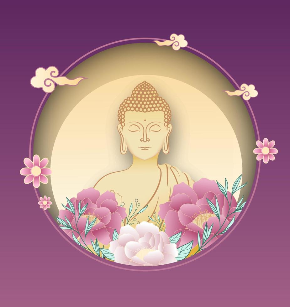 vesak day creatief concept voor kaart of banner. fijne boeddha-dag met het standbeeld van siddhartha gautama vector