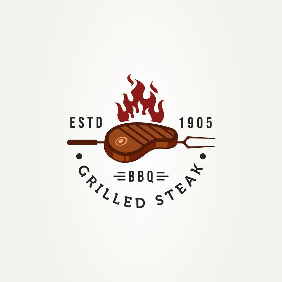 gegrilde biefstuk met logo-ontwerp met vorkbadge vector