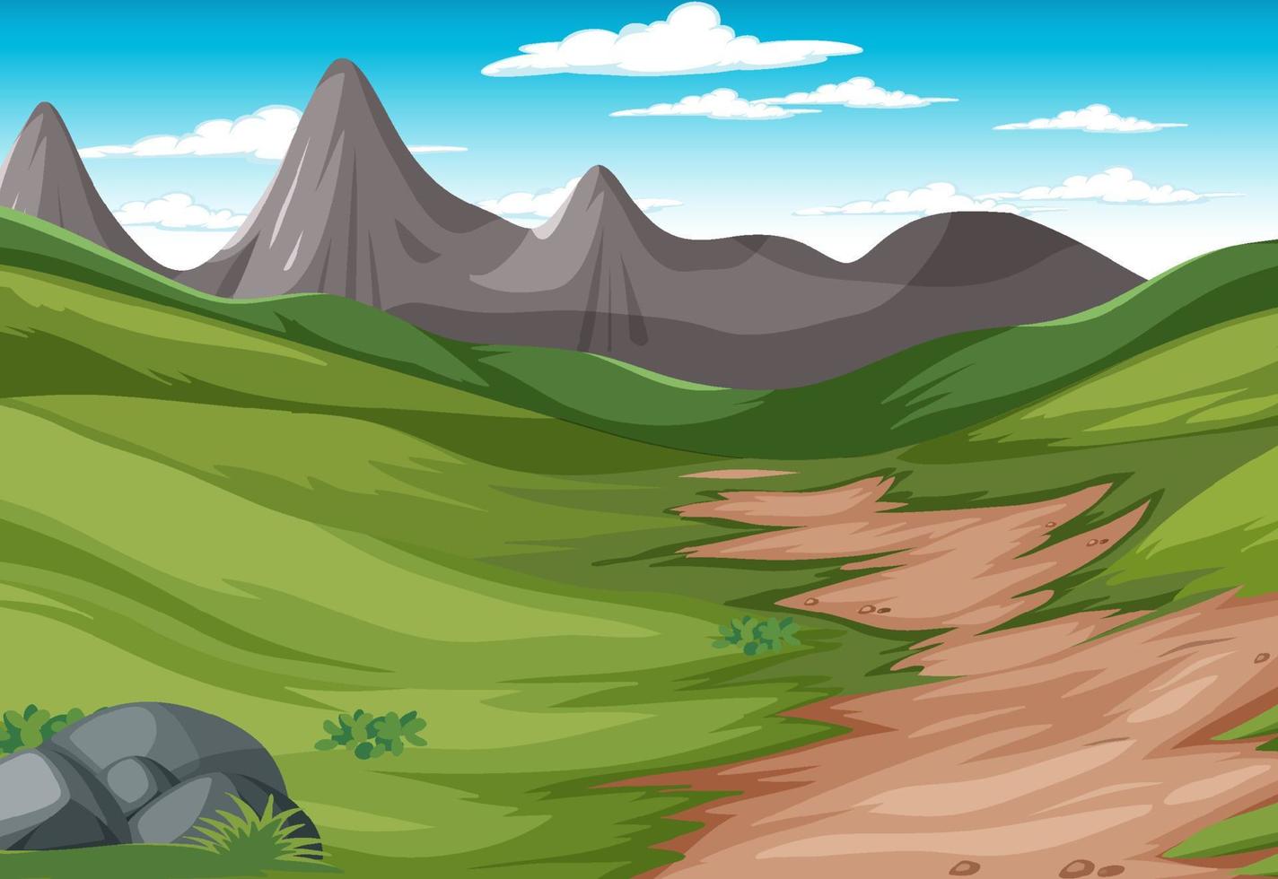 scène met groen veld en bergen vector