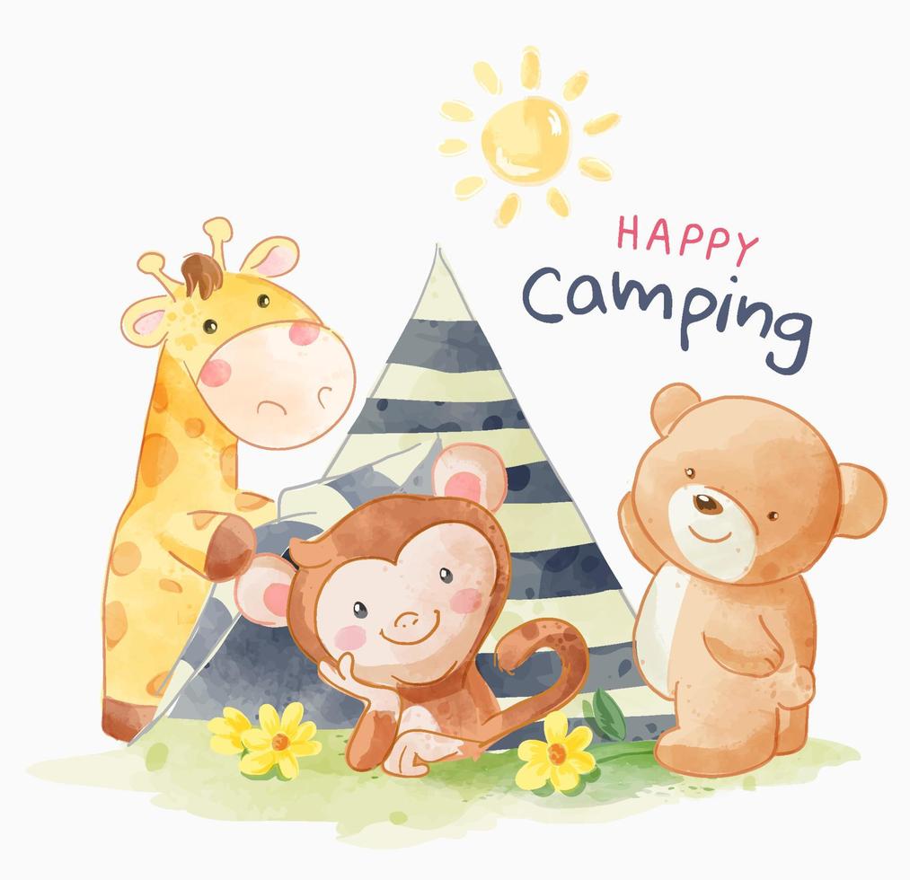 camping slogan met schattige dieren cartoon vrienden illustratie vector