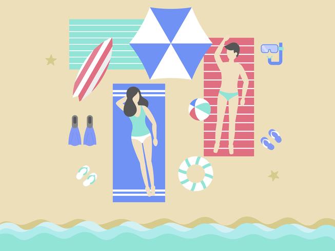 Zomervakantie, zonnebaden op het strand vector