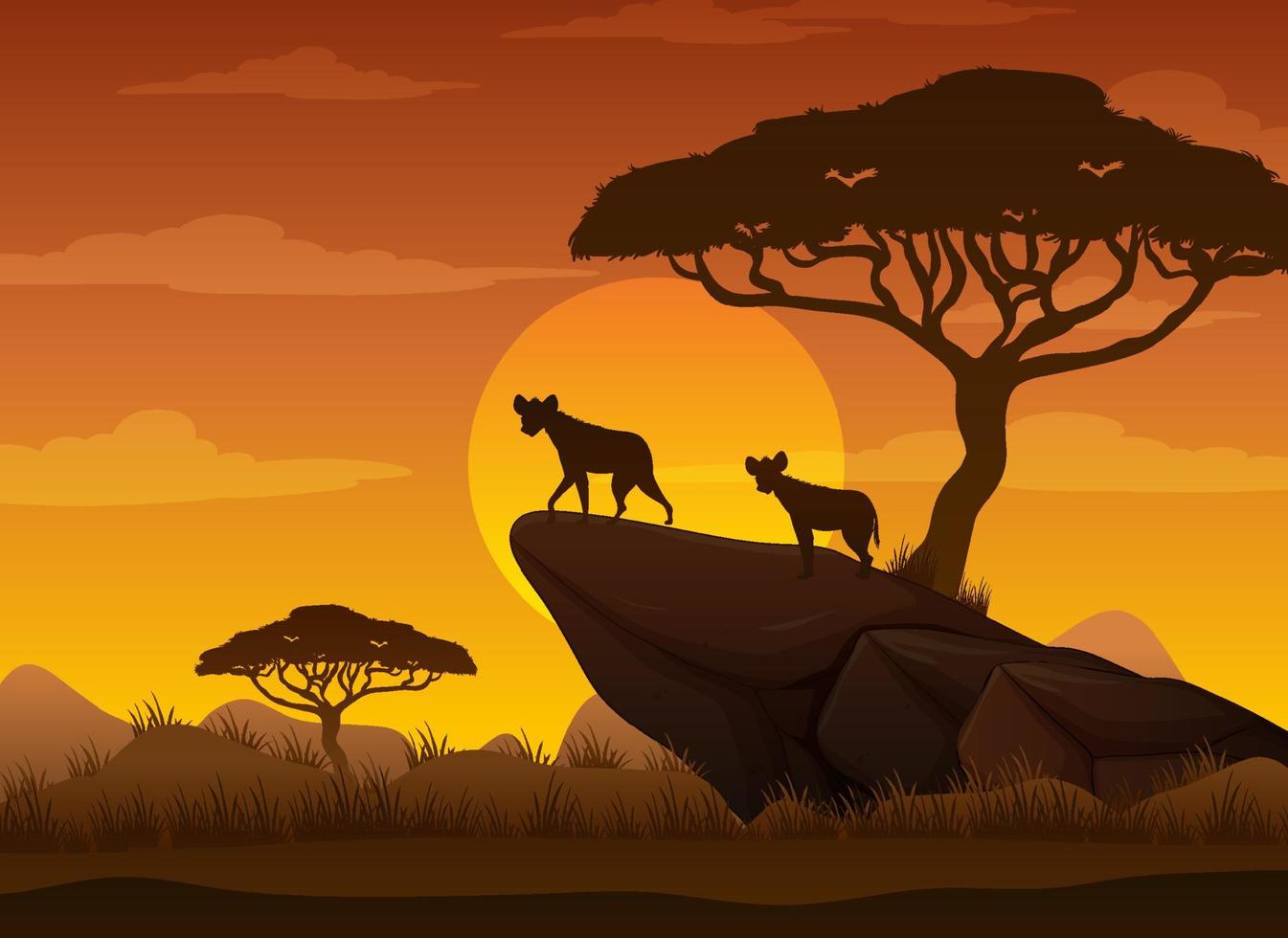 hyena's silhouet bij savannebos vector