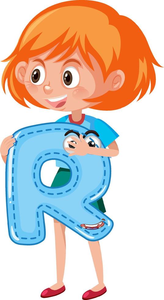 een meisje met een alfabetletter op een witte achtergrond vector