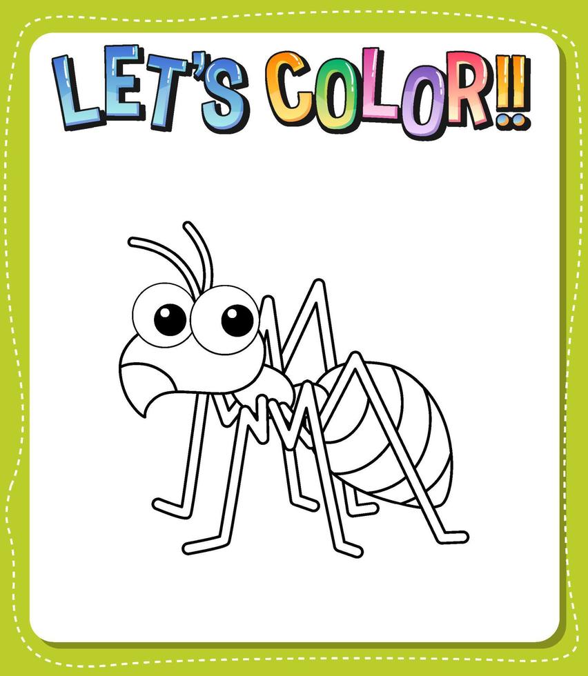 werkbladsjabloon met kleurentekst en mierenomtrek vector