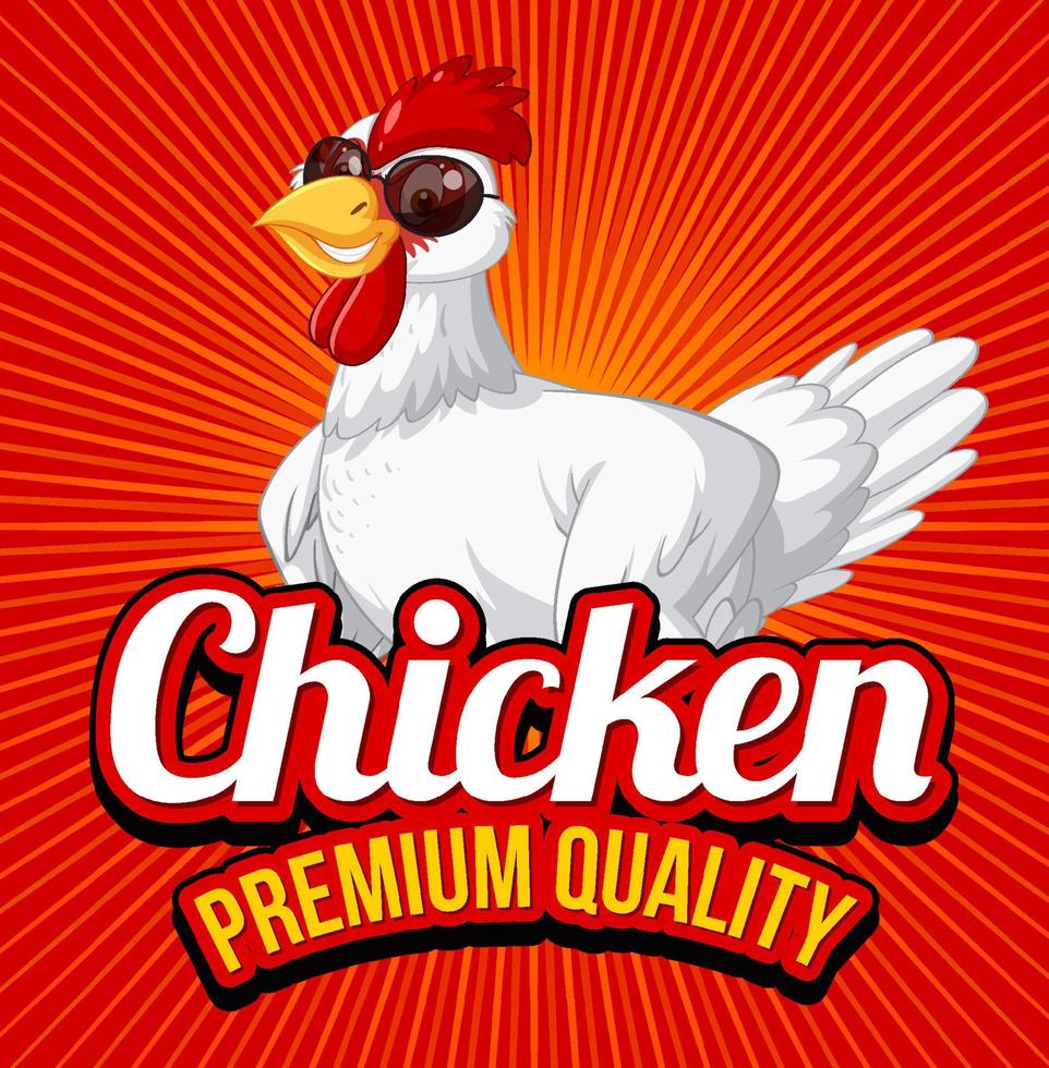 grappige kip met een zonnebril met logo van premium kwaliteit kip vector