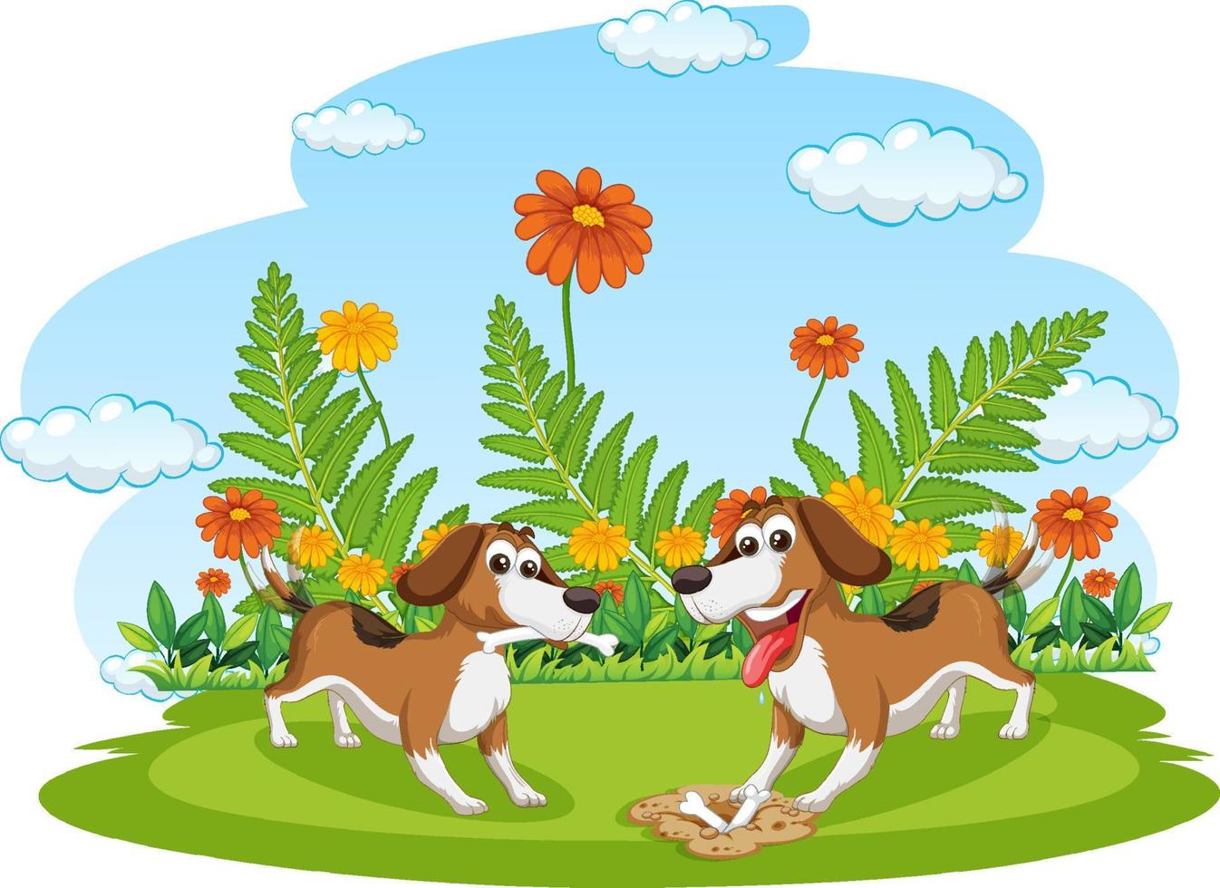 twee honden rennen in de tuin vector