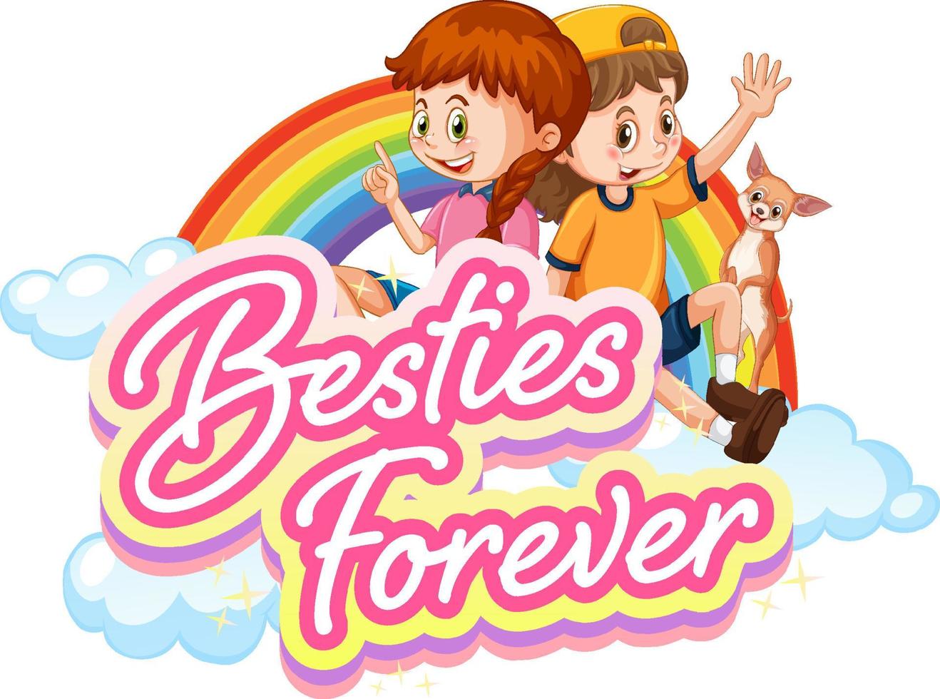 bestie forever-logo met stripfiguur van twee meisjes vector