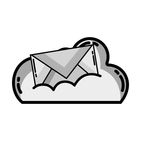 grijsschaal-cloudgegevens met e-mailkaartbericht vector