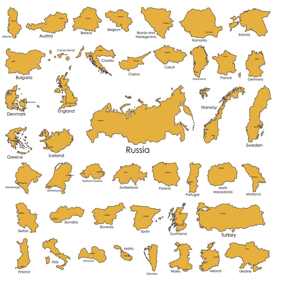 doodle uit de vrije hand tekenen van landen van europa. vector