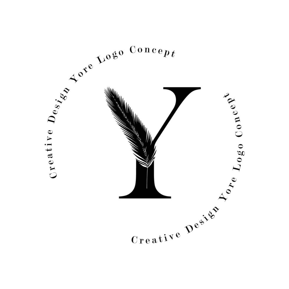 elegante letter y-logo met logo pictogrammen palmboom blad patroon textuur ontwerp. creatief palmboom belettering logo met natuurlijke bio organische ideeën moderne bladeren. vector